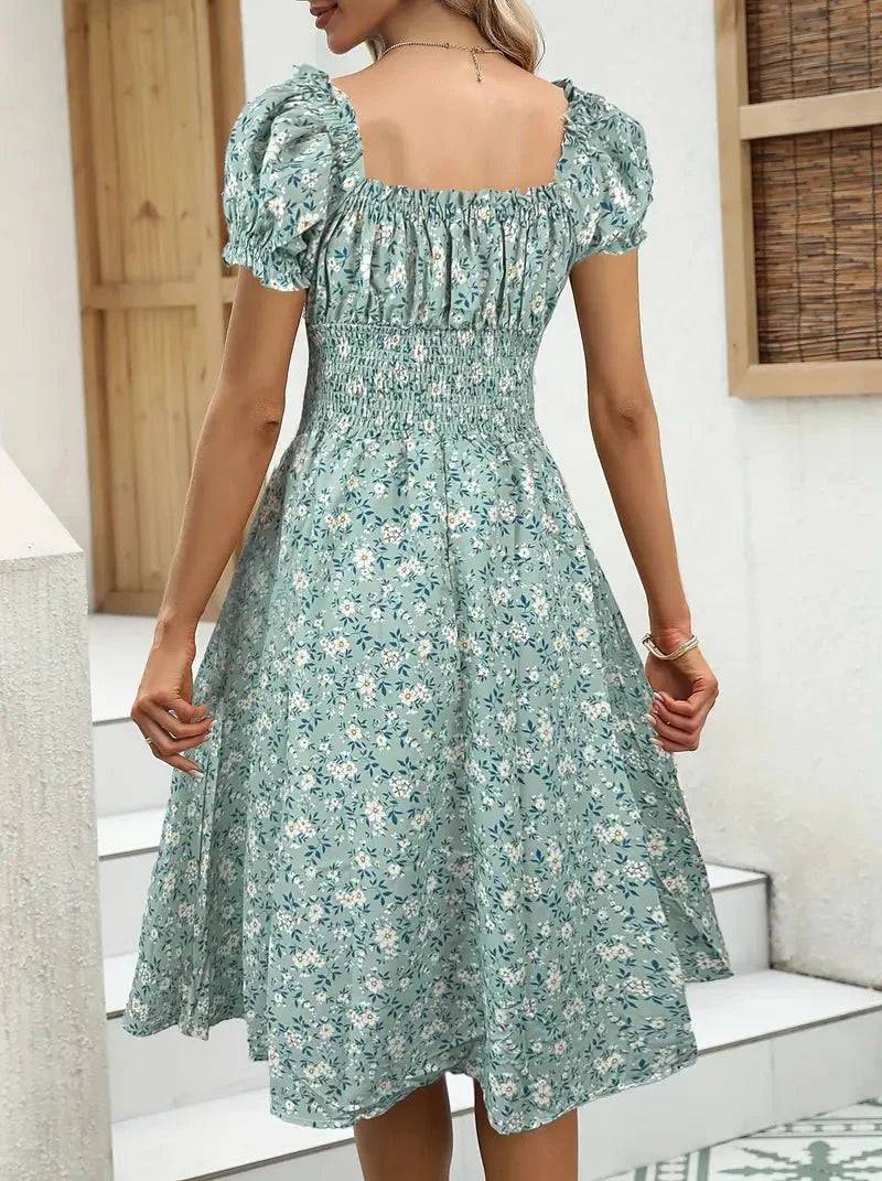 Vestido mujer veraniego fruncido diseño romántico favorecedor
