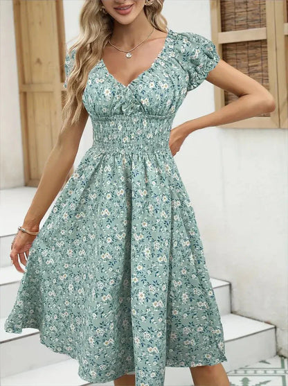 Vestido mujer veraniego fruncido diseño romántico favorecedor