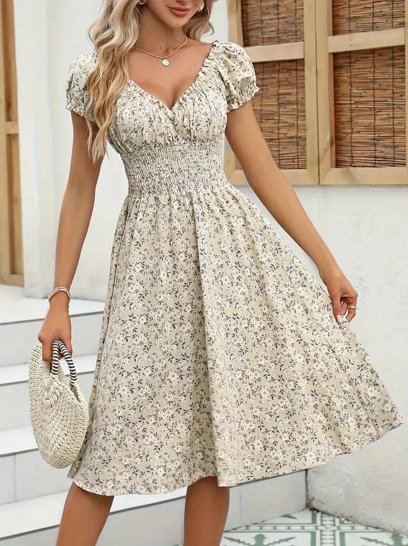 Vestido mujer veraniego fruncido diseño romántico favorecedor