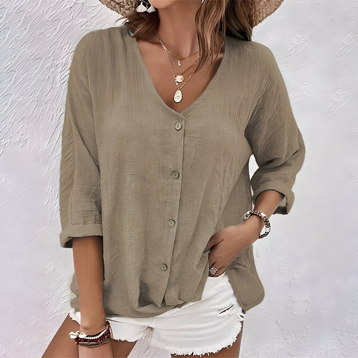 Blusa Mujer de Botones Tela Suelta Estilo Casual
