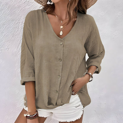 Blusa Mujer de Botones Tela Suelta Estilo Casual