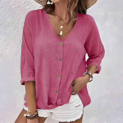 Blusa Mujer de Botones Tela Suelta Estilo Casual