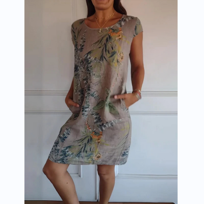 Vestido corto mujer fluido estampado hojas