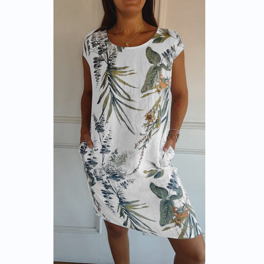 Vestido corto mujer fluido estampado hojas - Mavetta