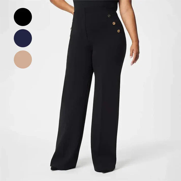 Pantalón Mujer Elástico Tiro Alto Botones