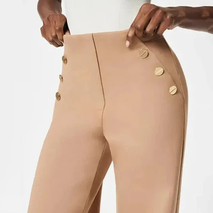 Pantalón Mujer Elástico Tiro Alto Botones