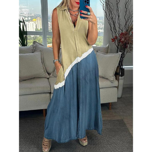 Vestido Mujer Sin Mangas Cuello en V Estampado Tie Dye - Mavetta