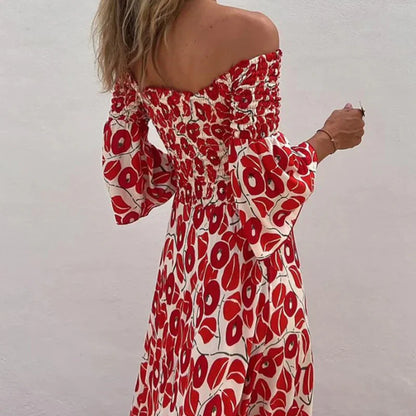 Vestido largo mujer Estampado floral Hombros descubiertos Mangas