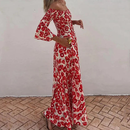 Vestido largo mujer Estampado floral Hombros descubiertos Mangas
