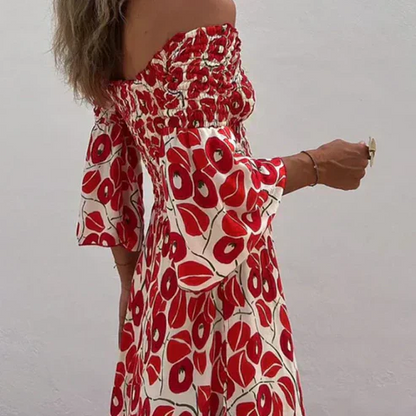 Vestido largo mujer Estampado floral Hombros descubiertos Mangas