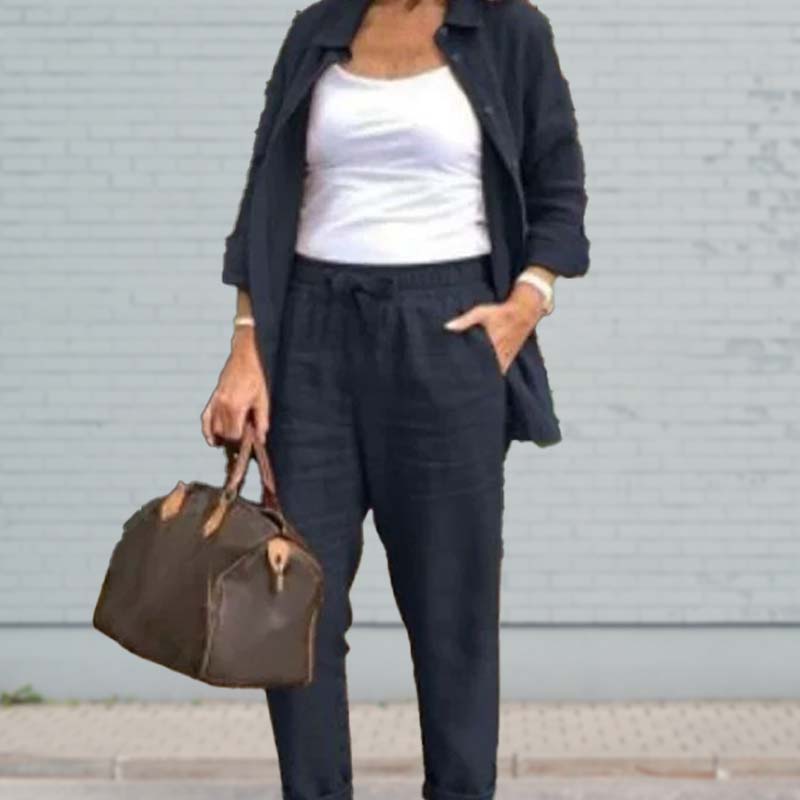 Conjunto Mujer dos Piezas Camisa y Pantalón con Cordón
