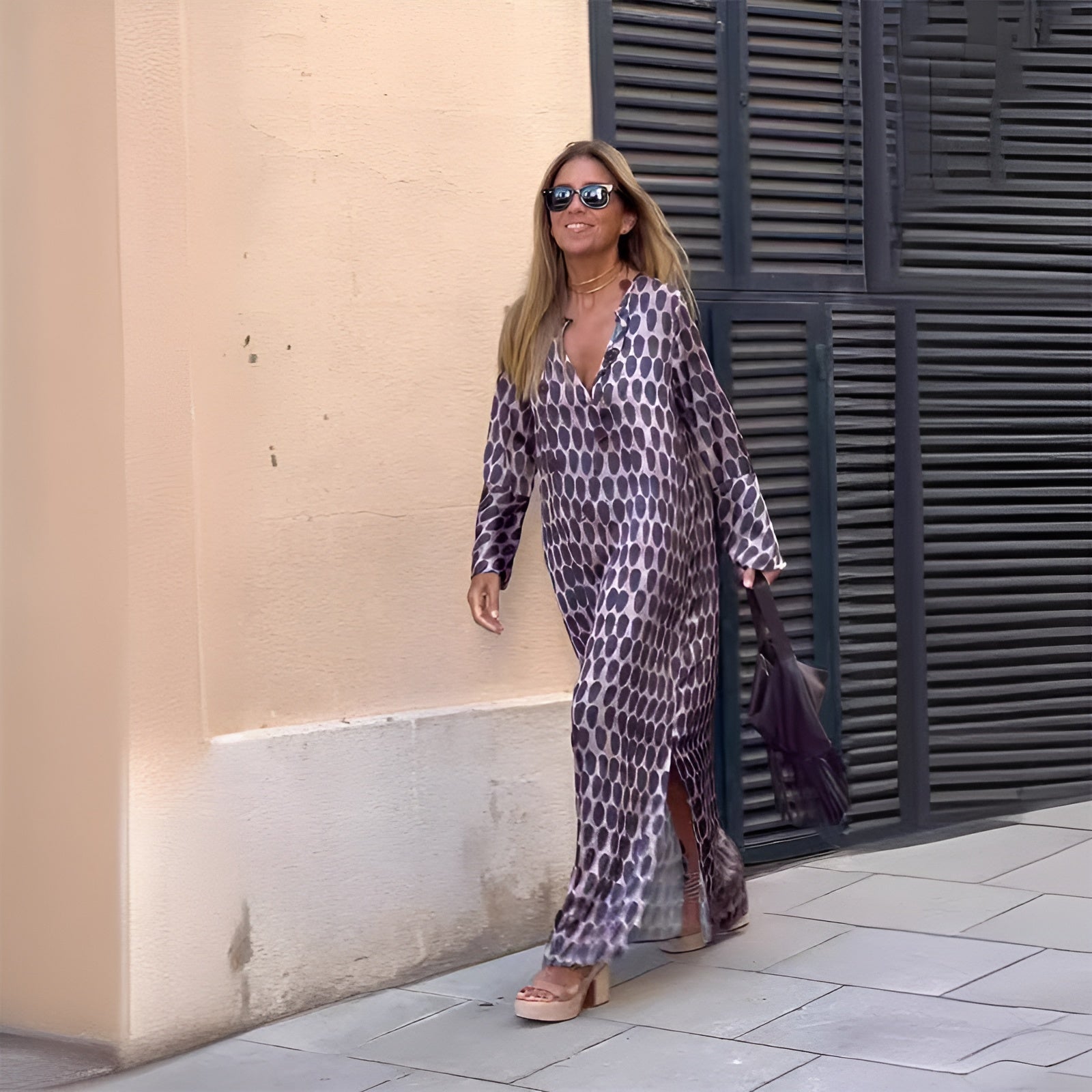 Vestido largo mujer estampado manga larga estilo bohemio - Mavetta