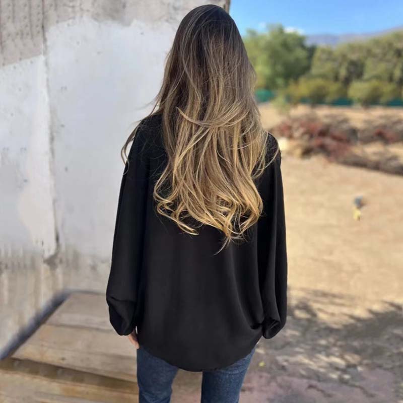 Blusa Mujer Fluida Manga Larga Escote Elegante