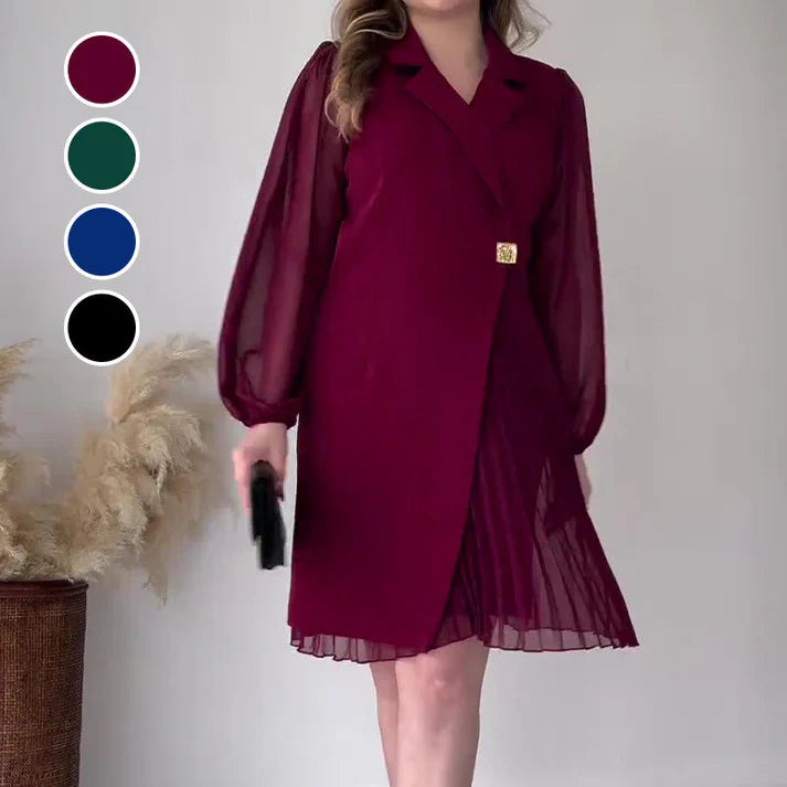Vestido Mujer con Solapas y Diseño Plisado