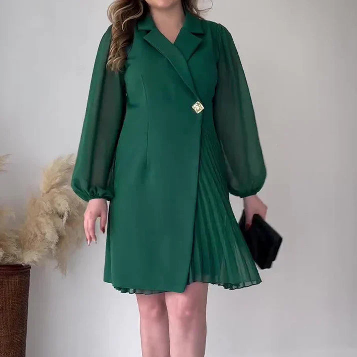 Vestido Mujer con Solapas y Diseño Plisado
