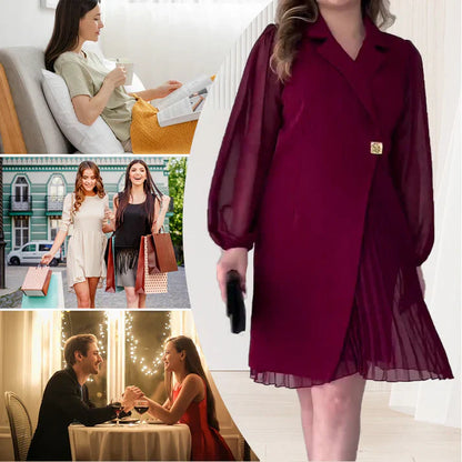 Vestido Mujer con Solapas y Diseño Plisado