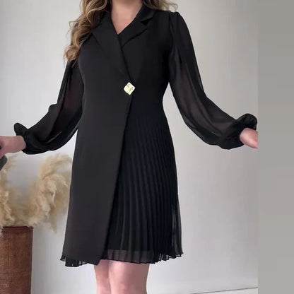 Vestido Mujer con Solapas y Diseño Plisado