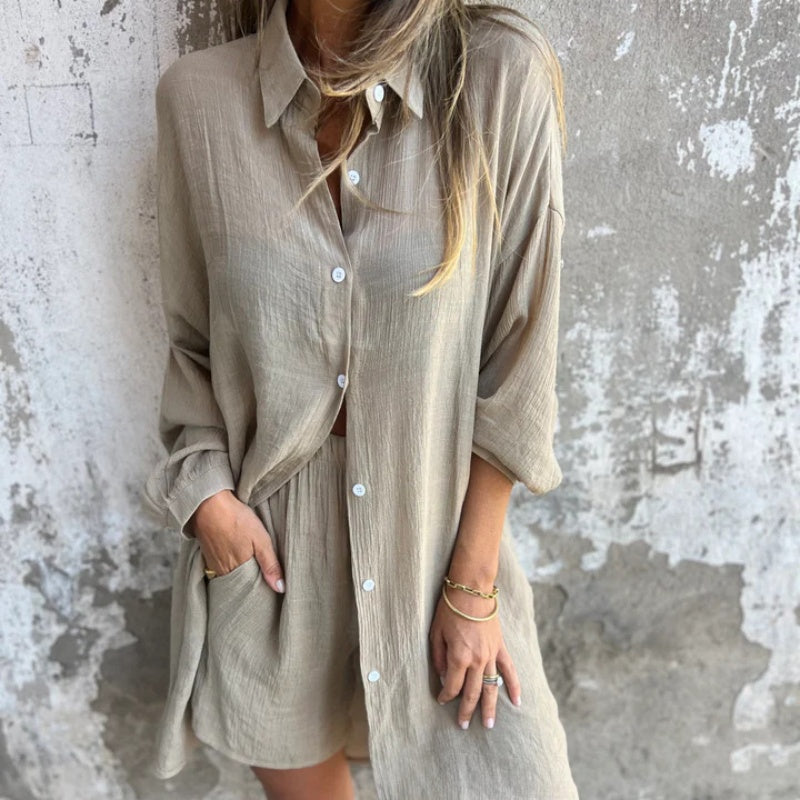 Conjunto Mujer de Camisa y Pantalón Botones Ajuste Clásico