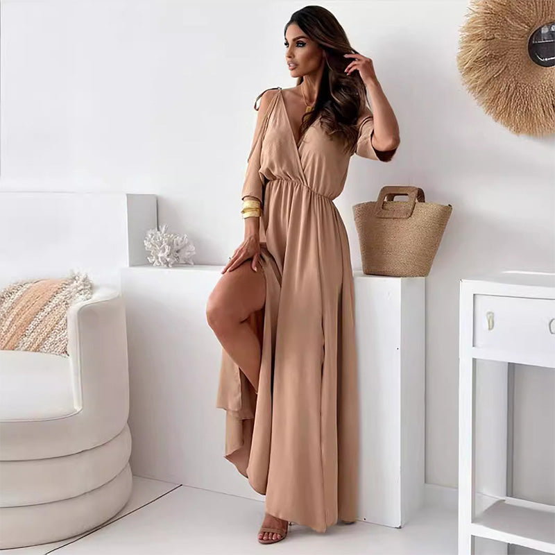 Vestido largo Mujer con escote en V y abertura lateral
