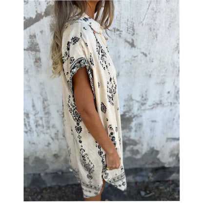 Vestido Mujer Estampado Cuello Camisero Corte Clasico