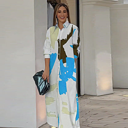 Vestido largo mujer con estampado y mangas flotantes