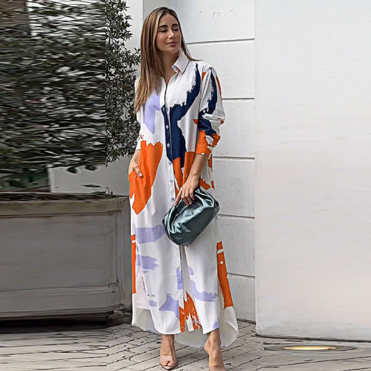 Vestido largo mujer con estampado y mangas flotantes - Mavetta