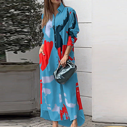 Vestido largo mujer con estampado y mangas flotantes