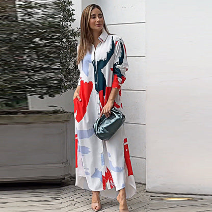 Vestido largo mujer con estampado y mangas flotantes