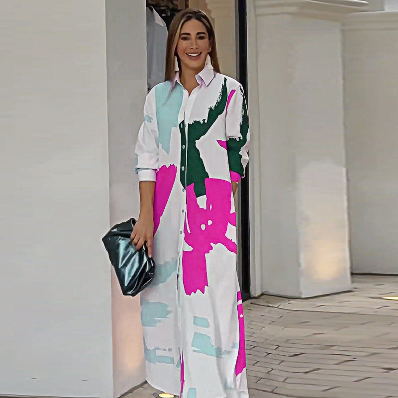 Vestido largo mujer con estampado y mangas flotantes