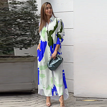 Vestido largo mujer con estampado y mangas flotantes