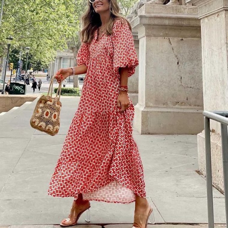 Vestido maxi mujer estilo bohemio cuello en V - Mavetta