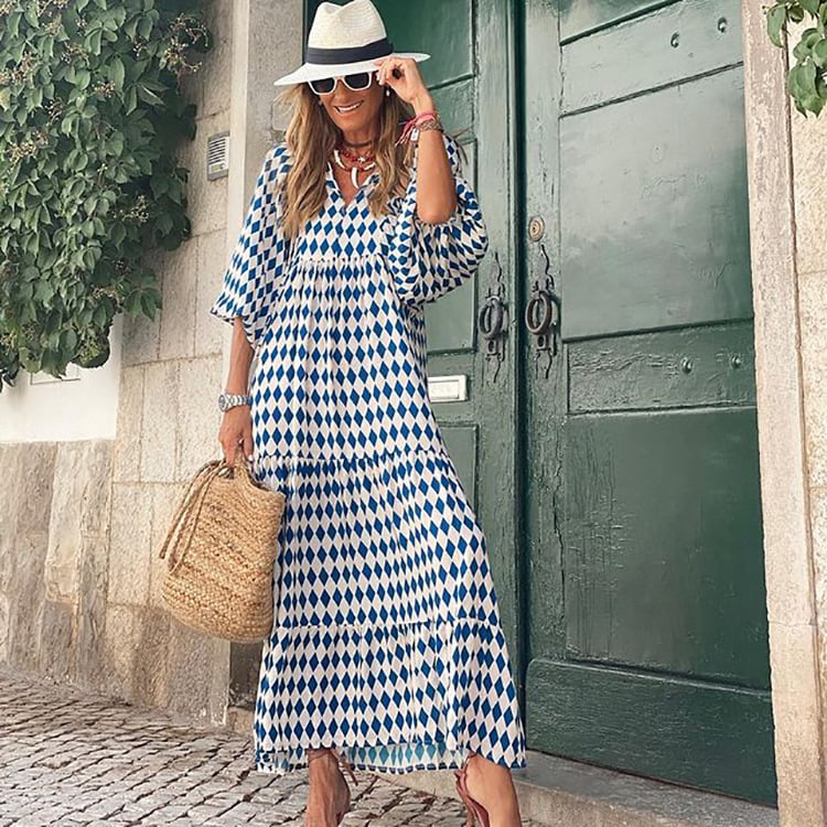 Vestido maxi mujer estilo bohemio cuello en V