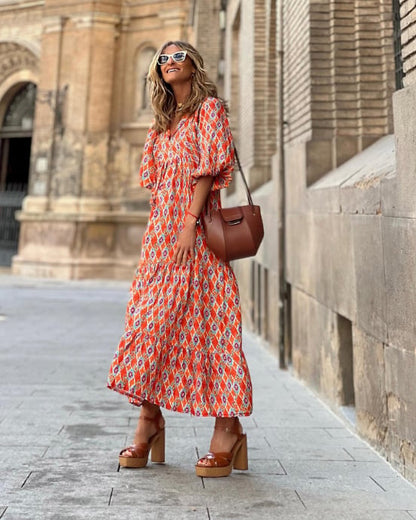 Vestido maxi mujer estilo bohemio cuello en V