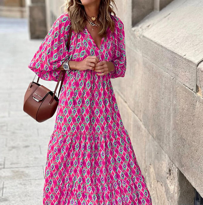 Vestido maxi mujer estilo bohemio cuello en V