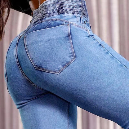 Pantalones Vaqueros Mujer Talle Alto Stretch Corte Acampanado