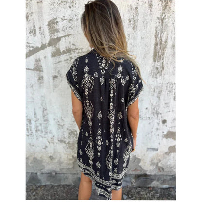 Vestido Mujer Estampado Cuello Camisero Corte Clasico