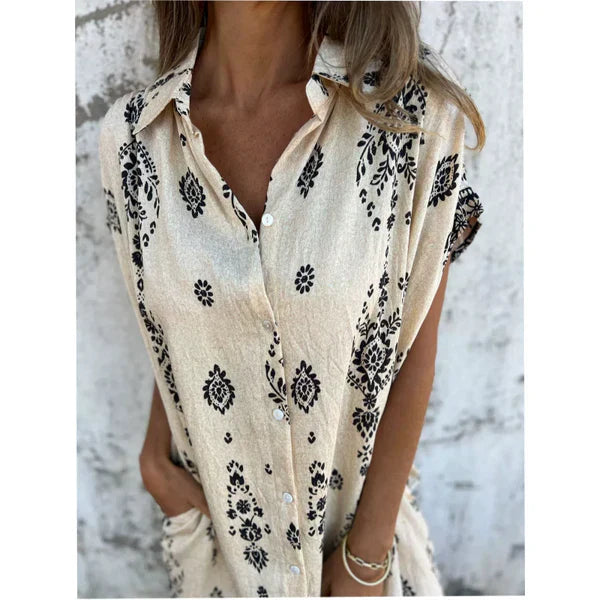 Vestido Mujer Estampado Cuello Camisero Corte Clasico