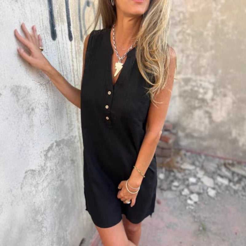 Vestido verano Mujer efecto lino corte suelto