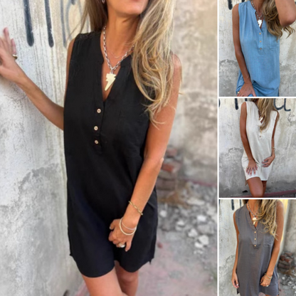 Vestido verano Mujer efecto lino corte suelto