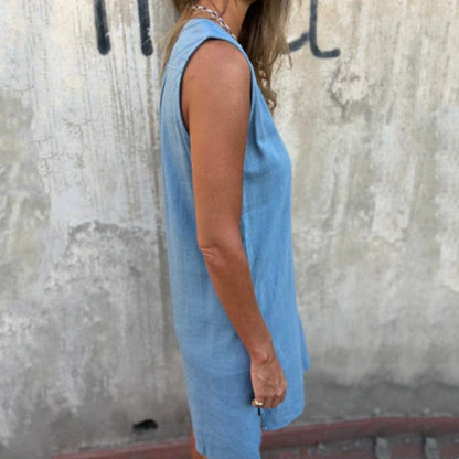 Vestido verano Mujer efecto lino corte suelto