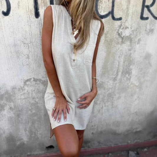 Vestido verano Mujer efecto lino corte suelto - Mavetta