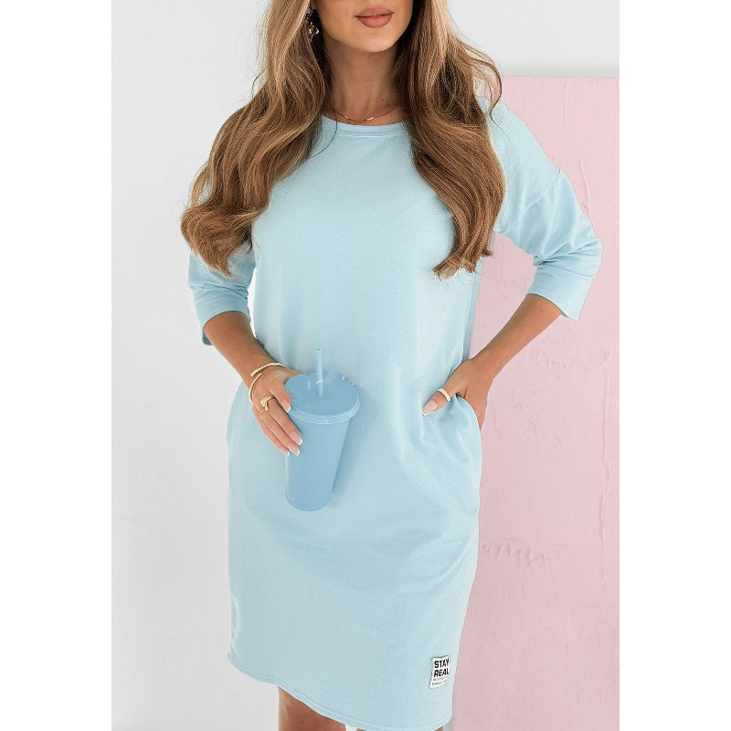 Vestido midi mujer Cuello redondo Corte elegante