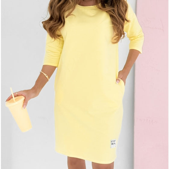Vestido midi mujer Cuello redondo Corte elegante
