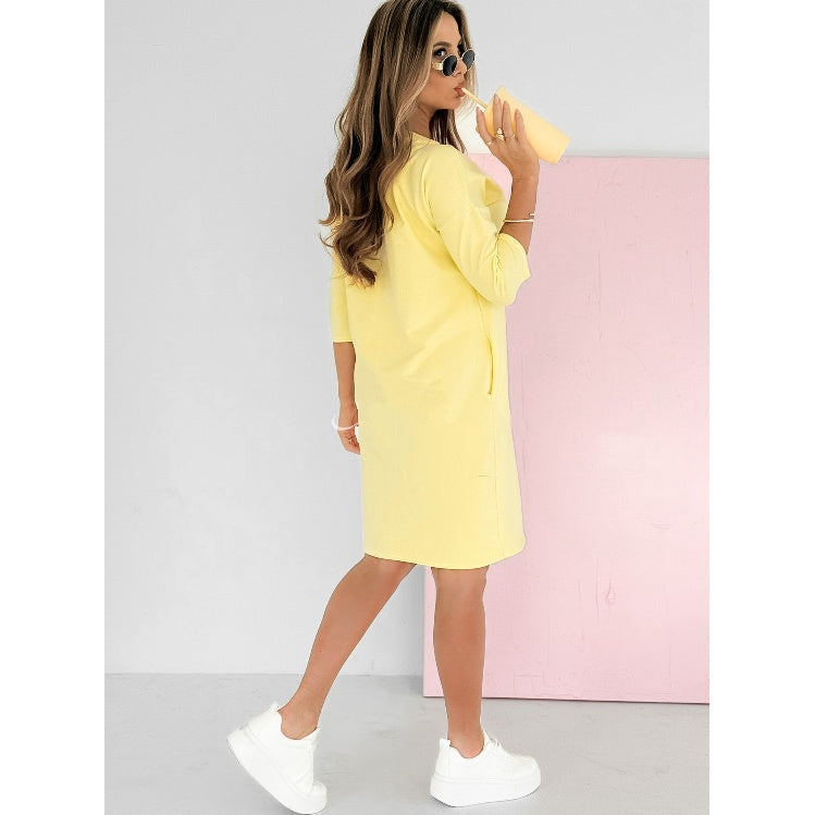Vestido midi mujer Cuello redondo Corte elegante