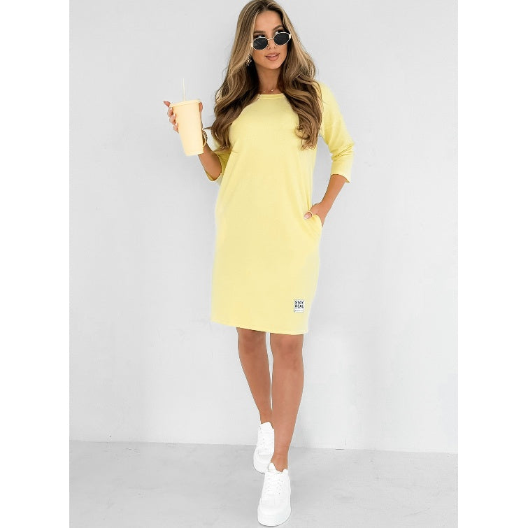 Vestido midi mujer Cuello redondo Corte elegante