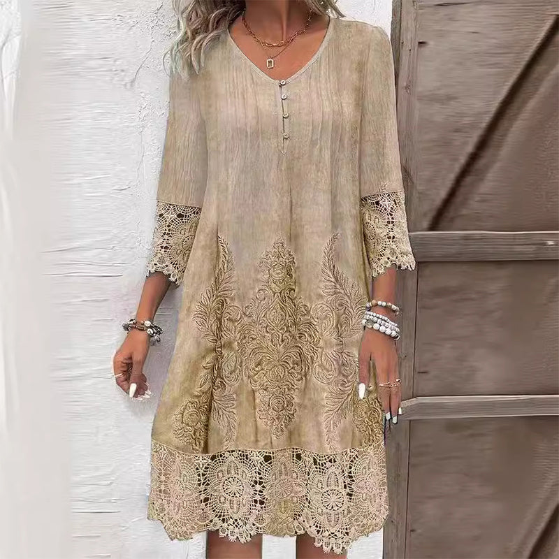 Vestido midi mujer de encaje y estampado floral