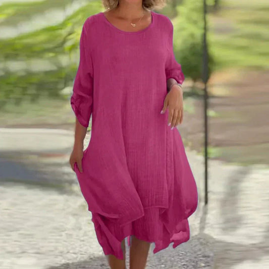 Vestido midi mujer con capas y manga tres cuartos - Mavetta