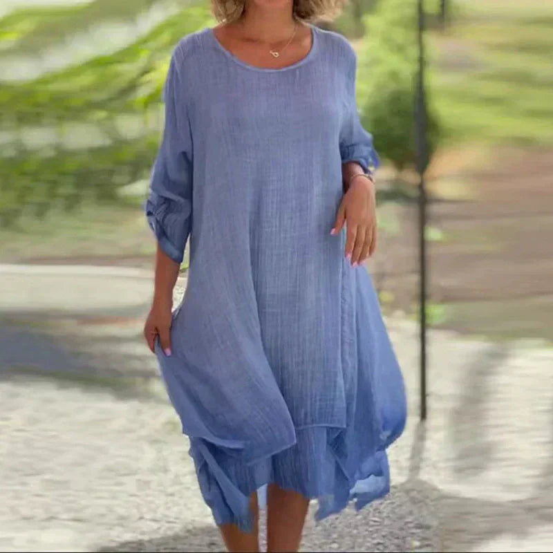 Vestido midi mujer con capas y manga tres cuartos