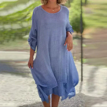 Vestido midi mujer con capas y manga tres cuartos