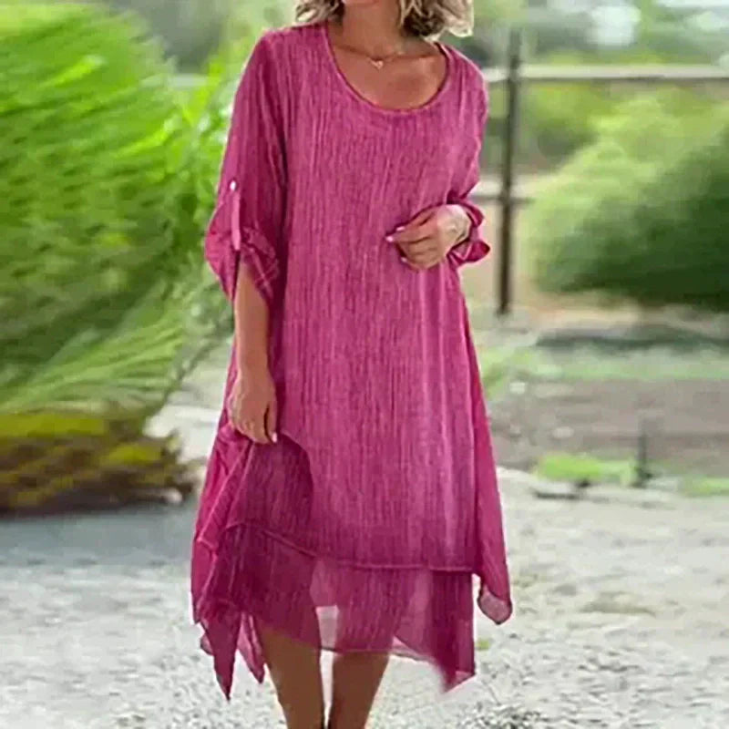 Vestido midi mujer con capas y manga tres cuartos